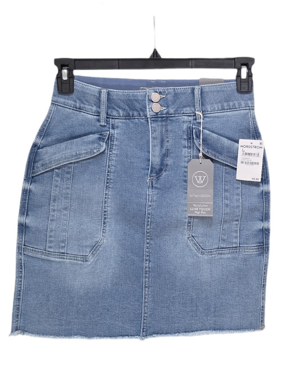 Wit & Wisdom Patch Pocket Fray Hem denim Utility Skirt High Rise Ab Solution 4